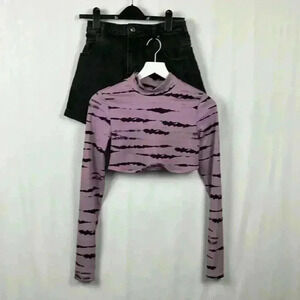 Rosebullet Women’s Jean Shorts Black 12 Divided Crop Top Lilac  & Black M Bundle